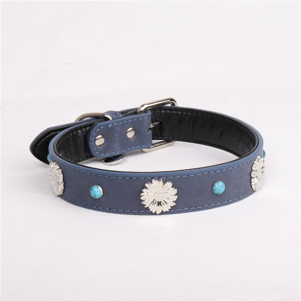 Pet Collar for Medium and Large Dogs Adjustable Metal Accessories Snow Leather Dog Collar Dog Accessories  Dog Walking