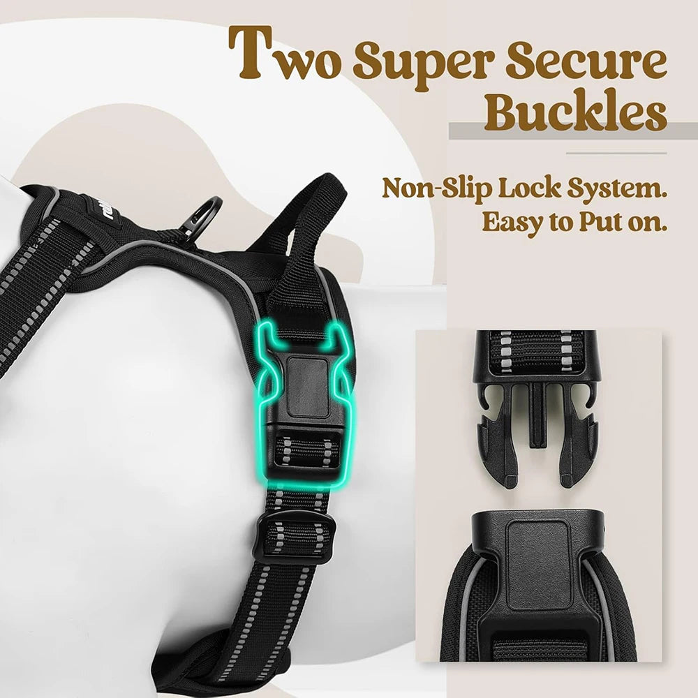 Dog Harness for Large Dogs No Pull Pet Harness with Soft Padded Handle Adjustable Reflective Vest with 2 Leash Clips