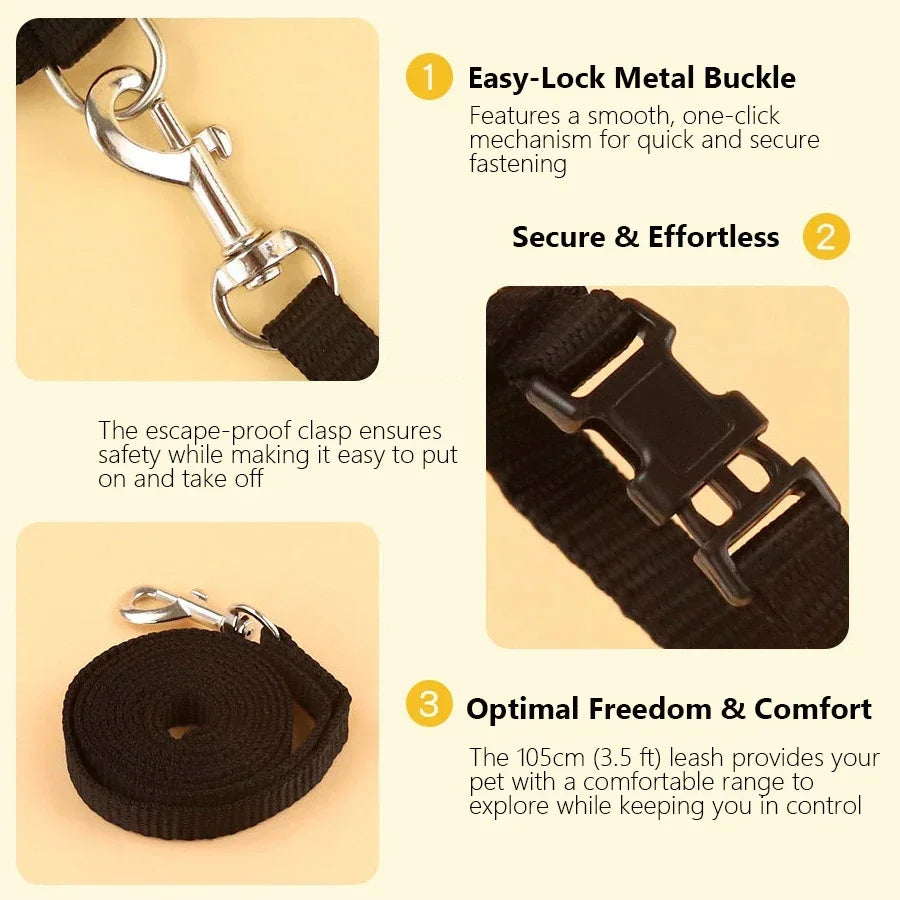 Cat Harness Leash, H-Style Escape-Proof Vest with Adjustable Straps, Nylon Harness for Safe & Comfortable Walking