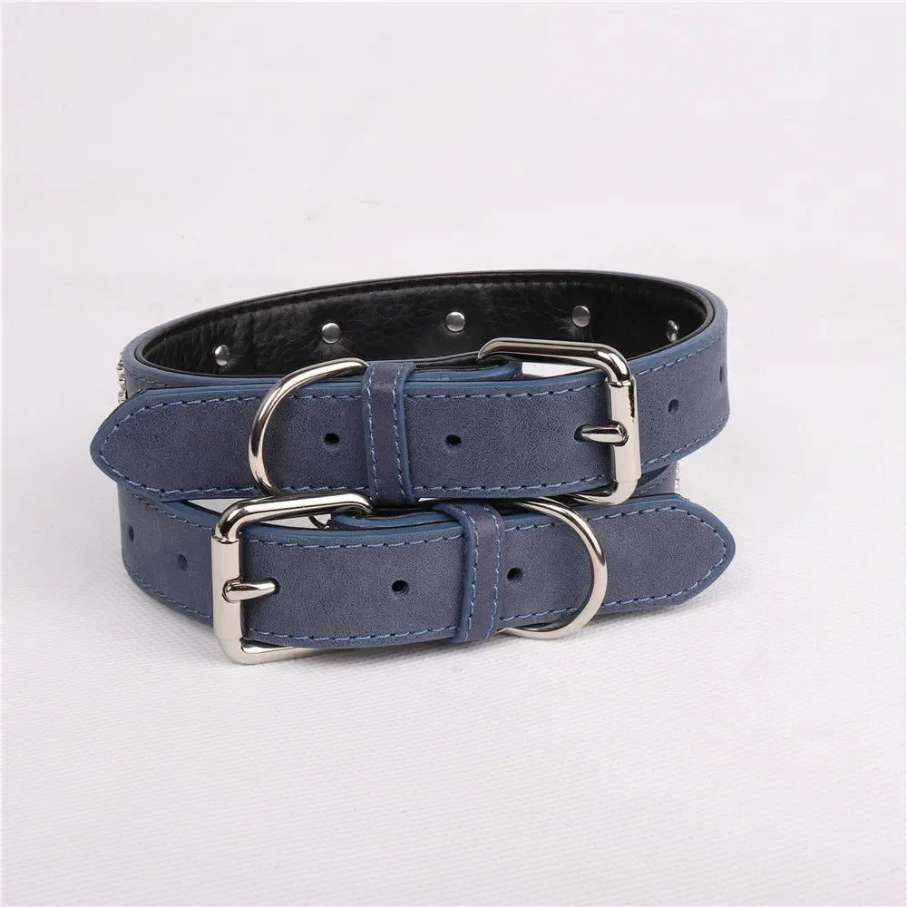 Pet Collar for Medium and Large Dogs Adjustable Metal Accessories Snow Leather Dog Collar Dog Accessories  Dog Walking
