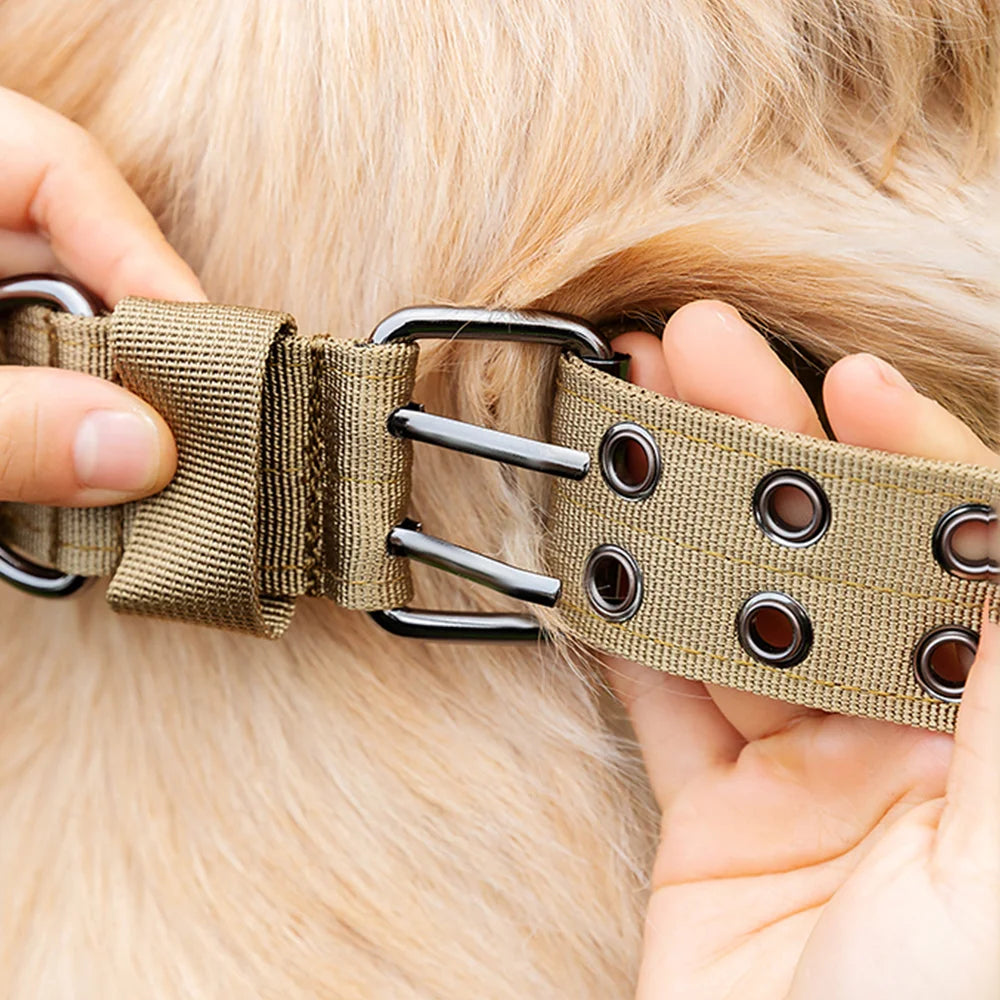 Adjustable Military Dog Collar Metal D-Ring and Buckle Working Dog Collar, Five-Level Adjustment for Medium and Large Dogs