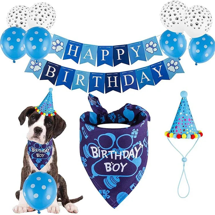 Pet Birthday Party Set Balloon Bandana Hat Bowtie Slogan Supplies for Celebrating Dog Products Supplies All for Pets Cats Party