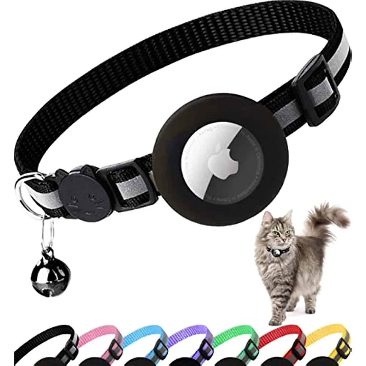 Reflective Breakaway Airtag Cat Collar 0.4Inch Adjustable with Holder Bell for Kitten Small Cat Daily Use Without Locator