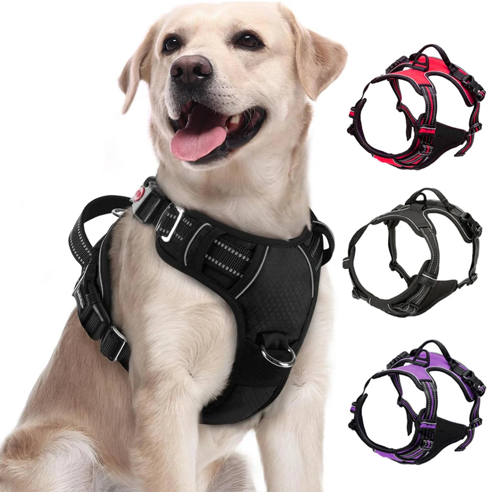 Dog Harness for Large Dogs No Pull Pet Harness with Soft Padded Handle Adjustable Reflective Vest with 2 Leash Clips