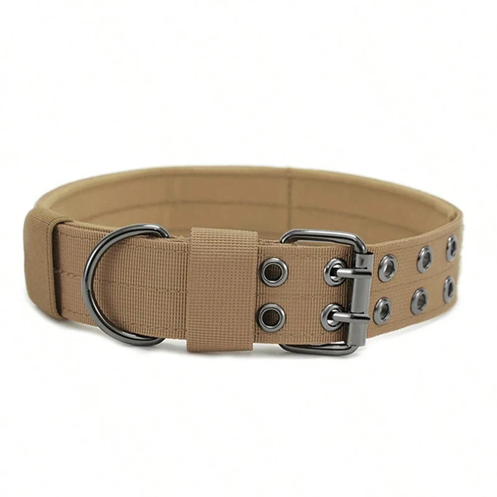 Adjustable Military Dog Collar Metal D-Ring and Buckle Working Dog Collar, Five-Level Adjustment for Medium and Large Dogs