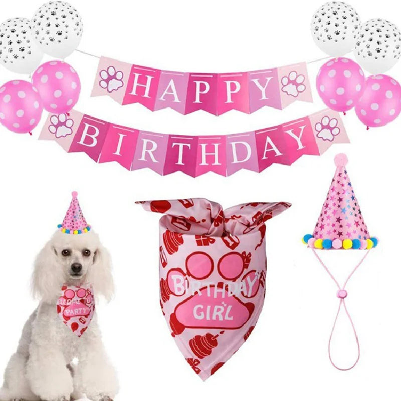Pet Birthday Party Set Balloon Bandana Hat Bowtie Slogan Supplies for Celebrating Dog Products Supplies All for Pets Cats Party