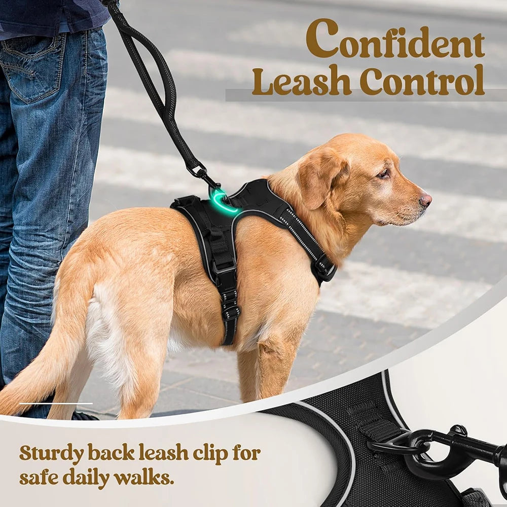Dog Harness for Large Dogs No Pull Pet Harness with Soft Padded Handle Adjustable Reflective Vest with 2 Leash Clips