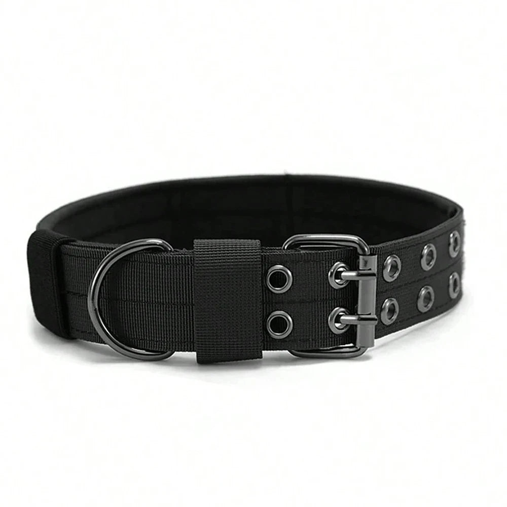 Adjustable Military Dog Collar Metal D-Ring and Buckle Working Dog Collar, Five-Level Adjustment for Medium and Large Dogs