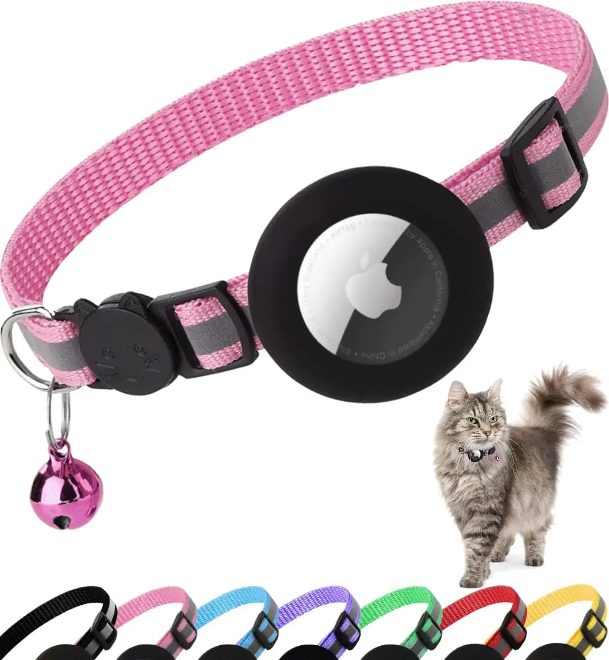 Reflective Breakaway Airtag Cat Collar 0.4Inch Adjustable with Holder Bell for Kitten Small Cat Daily Use Without Locator