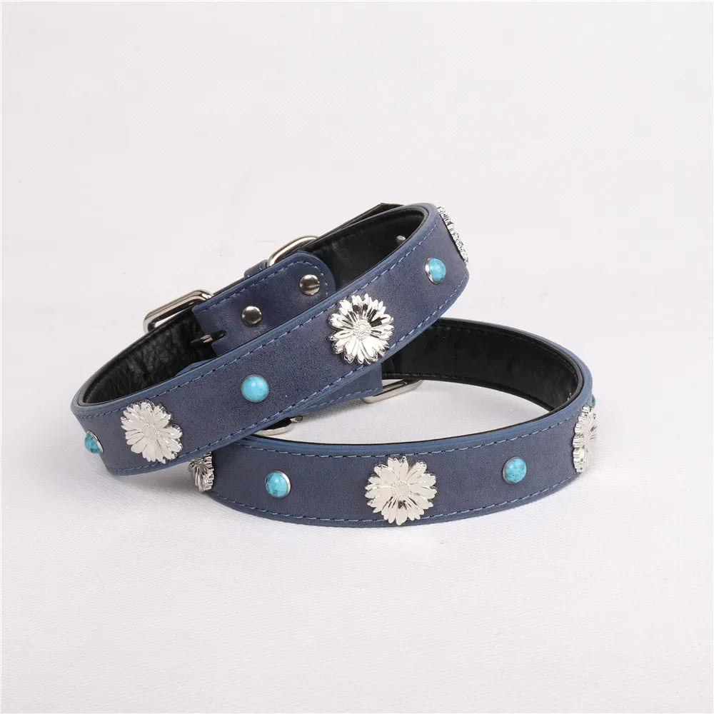 Pet Collar for Medium and Large Dogs Adjustable Metal Accessories Snow Leather Dog Collar Dog Accessories  Dog Walking