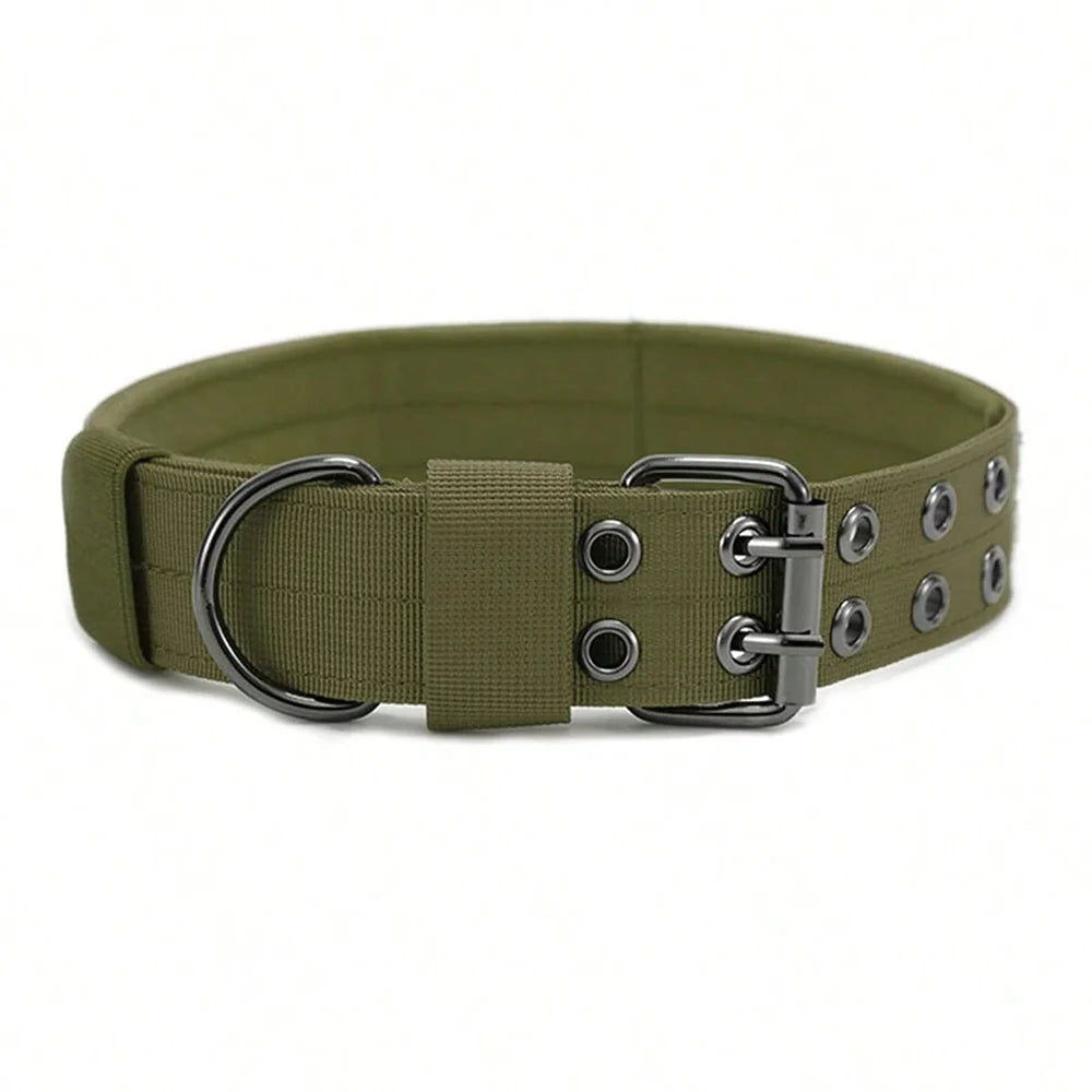 Adjustable Military Dog Collar Metal D-Ring and Buckle Working Dog Collar, Five-Level Adjustment for Medium and Large Dogs