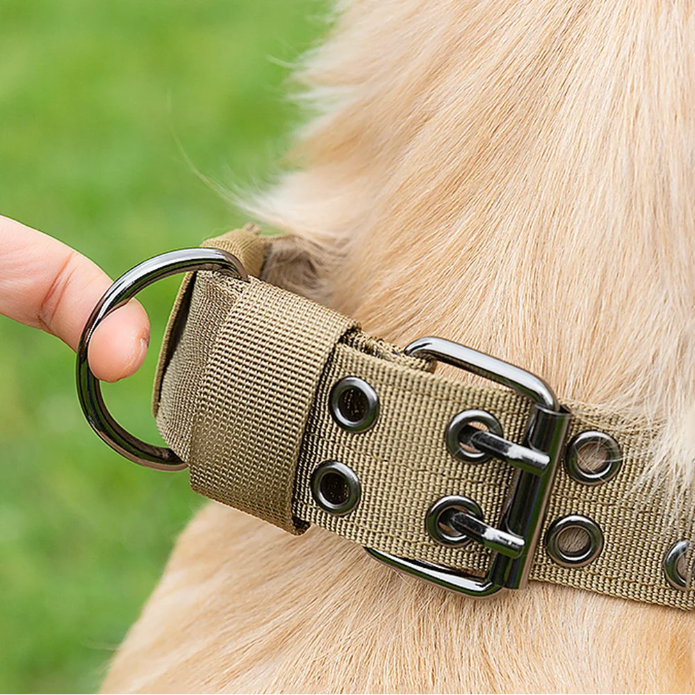 Adjustable Military Dog Collar Metal D-Ring and Buckle Working Dog Collar, Five-Level Adjustment for Medium and Large Dogs