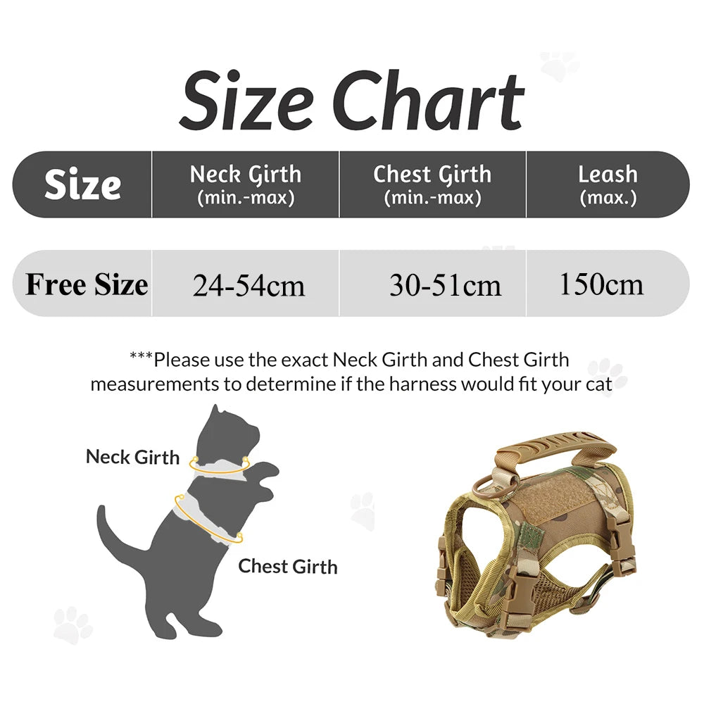 Tactical Cat Harness and Leash Set For Walking Escape Proof Pet Vest Harness Soft Mesh With Control Handle For Cats Small Dogs