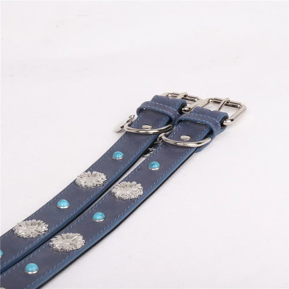 Pet Collar for Medium and Large Dogs Adjustable Metal Accessories Snow Leather Dog Collar Dog Accessories  Dog Walking