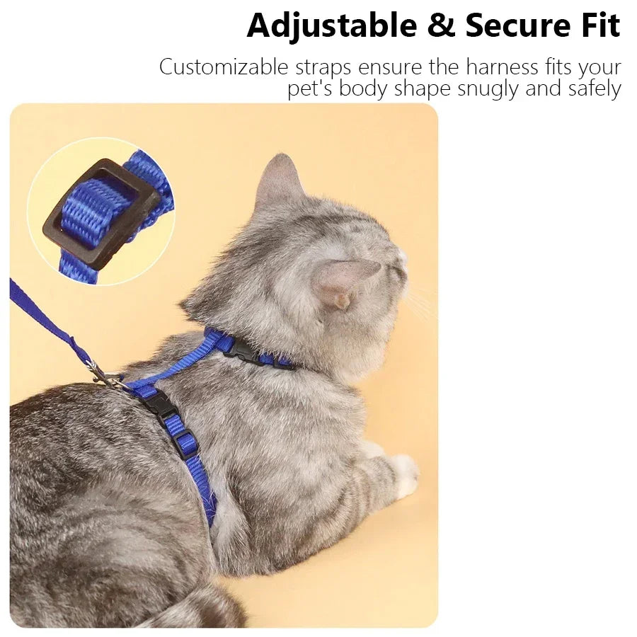 Cat Harness Leash, H-Style Escape-Proof Vest with Adjustable Straps, Nylon Harness for Safe & Comfortable Walking