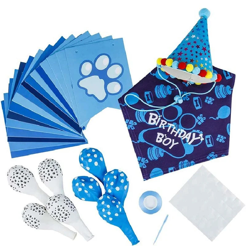 Pet Birthday Party Set Balloon Bandana Hat Bowtie Slogan Supplies for Celebrating Dog Products Supplies All for Pets Cats Party
