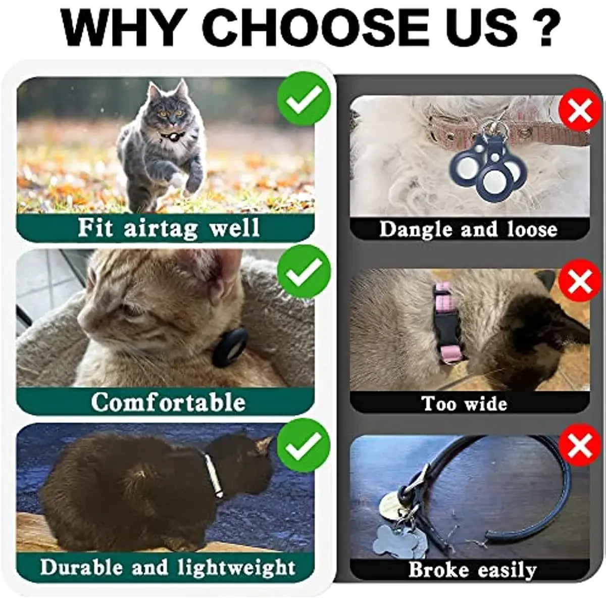 Reflective Breakaway Airtag Cat Collar 0.4Inch Adjustable with Holder Bell for Kitten Small Cat Daily Use Without Locator