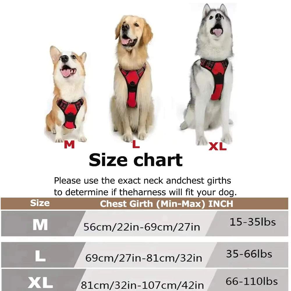Dog Harness for Large Dogs No Pull Pet Harness with Soft Padded Handle Adjustable Reflective Vest with 2 Leash Clips